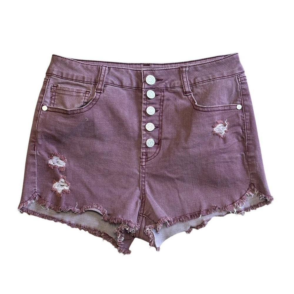 Refuge Shorts Womens Size 6‎ Purple High Rise Button Fly Distressed Cut-Off